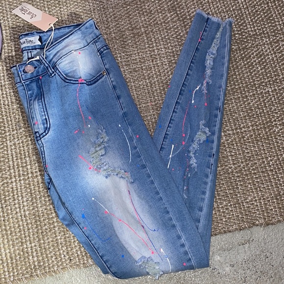 Blue Jean Pants w/ Paint - Picture 1 of 6